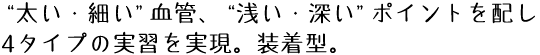 “太い・細い”血管、“浅い・深い”ポイントを配し、4タイプの実習を実現。装着型。